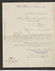 Nachlass Franz Steindachner, Brief von Erich Roullet (junior) an Franz Steindachner (02.10.1890), Inv.Nr. 425.01, Seite 1